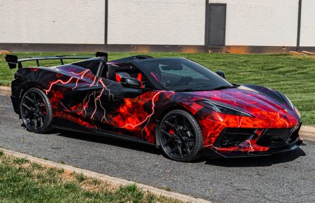WYFPW-2667 red and black fire wrapped corvette